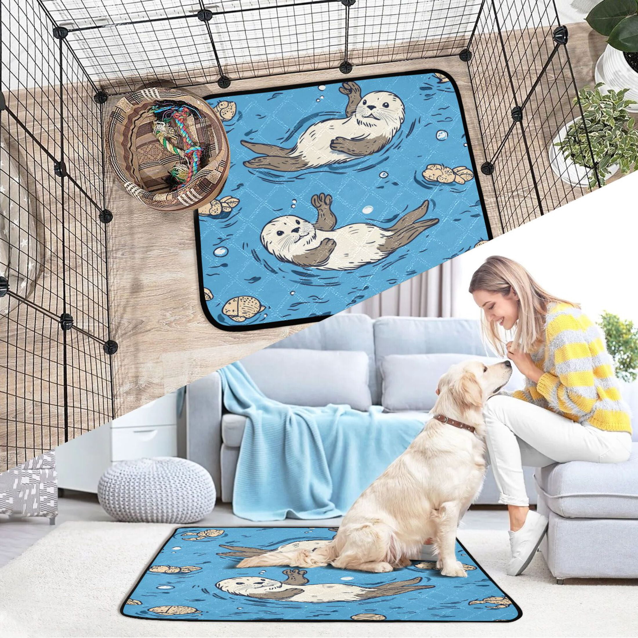 Qxltty Cute Otter Pattern Cat litter Pads Pet Set of 2 Diaper Mats Center Anti-leakage Layer Absorbent Soft and Comfortable