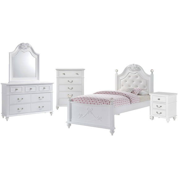 Picket House Furnishings Annie Collection 5-Piece Kids Upholstered Twin Bedroom Set, White