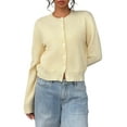 thumbnail image 3 of Women'S Button Down Long Sleeve Crewneck Crop Cardigan Sweater Cute Knitwear Clothes Yellow M, 3 of 9
