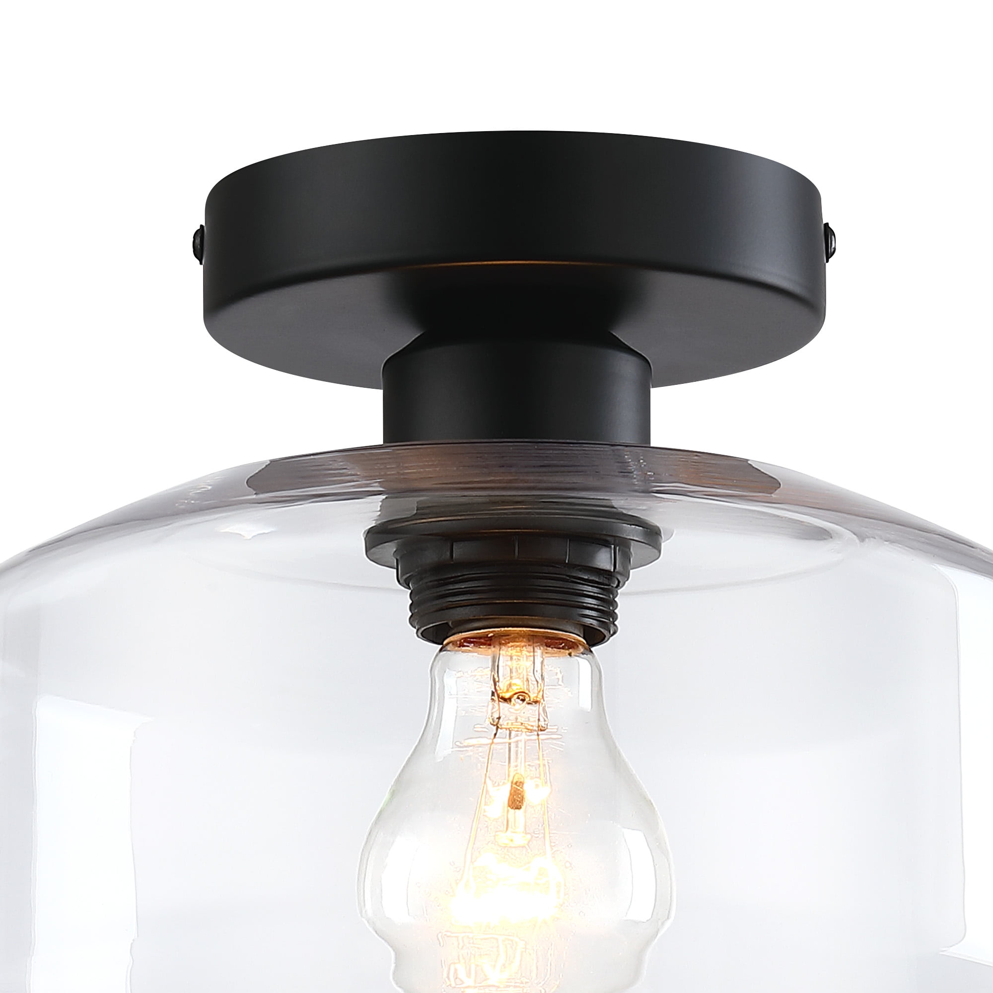 DESIGNERS FOUNTAIN Semi Flush Mount Ceiling Light, 8.75 Inch Clear Glass Lighting Fixture for Kitchen, Bedroom, Bathroom, and Hallway, Matte Black, D335M-SF-MB