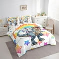 thumbnail image 3 of Manfei Cartoon Dinosaur 7 Pieces Bedding Comforter Set,Cute Unicorn Full Bedding Set,Colorful Stars Rainbow Fitted Sheet Flat Sheet For Girls Boys,Microfiber Bedroom Decor Reversible, 3 of 8