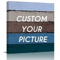 thumbnail image 2 of Blue Brown Grey Wall Art Painting on Canvas, Vintage Stripe Farmhouse Wood Grain Canvas Art Home Prints Wall Art Framed Modern Artwork for Living Room Bedroom Wall Decor 12x12in, 2 of 9