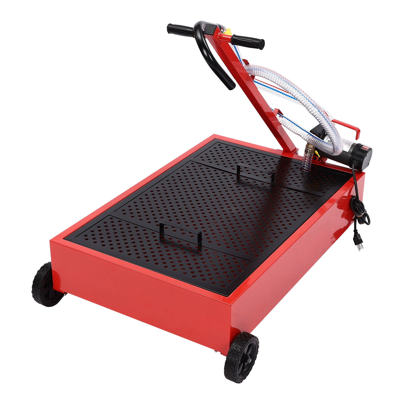 20Gal Low Profile Oil Drain Pan 20 Gallon Oil Drain Pan with 120W Electric Pump 8ft (Red, Black)