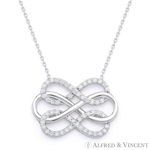 Triple-Infinity CZ Crystal Charm Pendant & Chain Necklace in .925 Sterling Silver