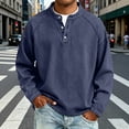 thumbnail image 2 of Daiosportswear Men's Vintage Henley Shirts Classic Long Sleeve Button Shirts Solid Color Casual Distressed Acid Washed Tops Navy XXXL, 2 of 6