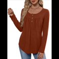 thumbnail image 3 of Camisas de Larga para Mujer, Conjuntos de Otoño, Cuello Redondo, Túnicas Casuales, Blusas de Moda, Ropa de Moda. Marrón Oscuro L, 3 of 6