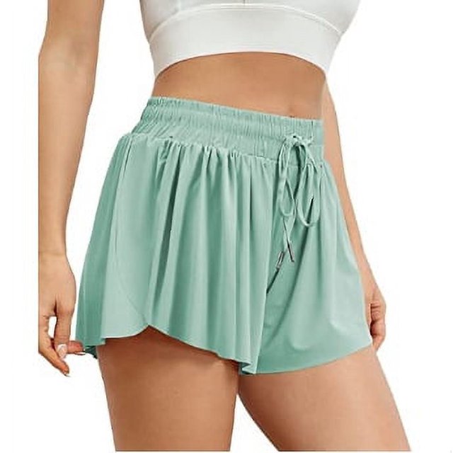 Workout Athletic Shorts for Womens 2 In 1 Double Layer Flowy Hem Running Shorts Biker Shorts Quick-Drawstring High Waisted Gym Yoga Tennis Shorts Butterfly Skirt