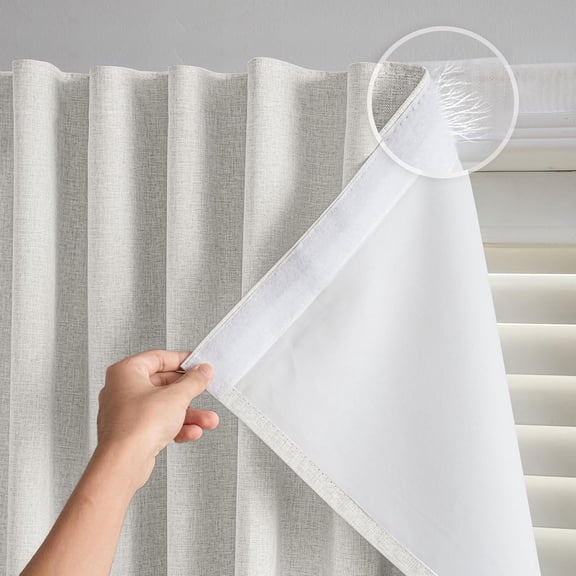 Blackout Blinds, Curtains No Rod Needed, Self Adhesive Curtain, 100% Blackout Fabric, Easy Installation, for Temporary Privacy on Blinds (Light Beige - W35 × L80 in)