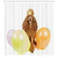thumbnail image 3 of Poodle Shower Curtain, Partying with Dog a Flower on Head Colorful Balloons, Fabric Bathroom Set with Hooks, 69W X 70L Inches, Pale Orange Pastel Yellow and Multicolor, by Ambesonne, 3 of 3