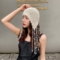 thumbnail image 4 of KelaJuan Women's Knitted Hat Cute Elegant Hollow Out Crochet Skull Cap with Pearl Tassel Vintage Beanies Accessories, 4 of 6