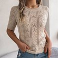 thumbnail image 7 of ZZwxWA Women's Eyelet Crewneck Tops Short Sleeve Casual Loose Shirts Summer Fashion Solid Blouses Sweater 2025 Casual Crochet Round Neck Hollow Out Knit, 7 of 7