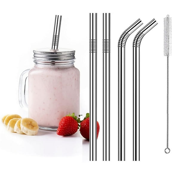 Casewin Stainless Steel Boba Straws, 0.5'' Extra Wide Reusable Metal Drinking Straws for Milkshakes, Bubble Tea, Smoothie, Set of 4 Jumbo Drinks with 1 Cleaning Brush