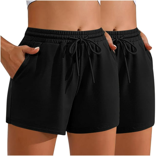 Plebaso 2 Pack Sweat Shorts for Women Drawstring Lounge Shorts Comfy Summer Athletic Shorts with Pockets