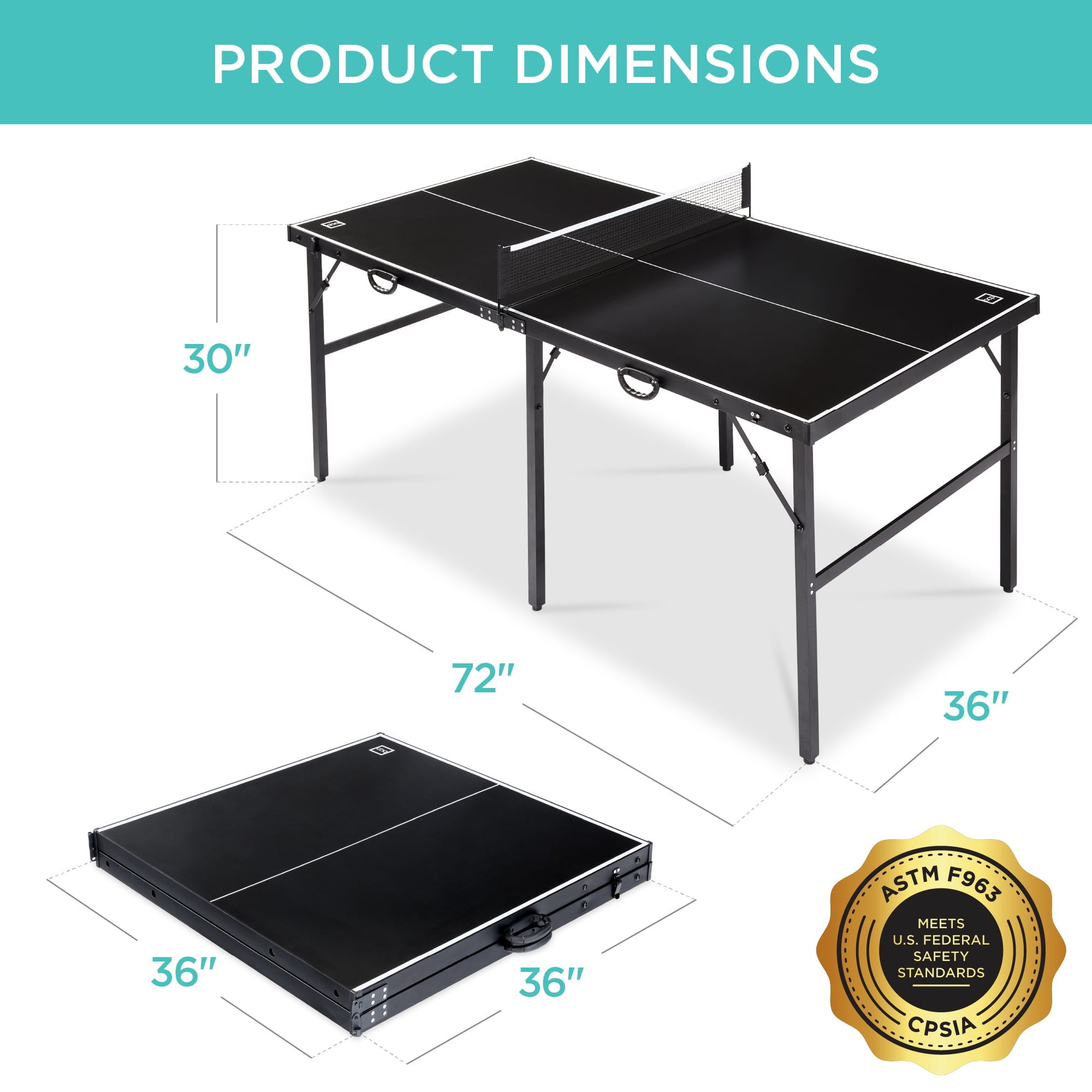 Best Choice Products 6x3 Foot Portable Ping Pong Table, Folding Mid-Size Indoor Outdoor Table Tennis Set - Black