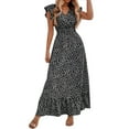 thumbnail image 2 of IDALL Robes d'Été, Robes Maxi Femmes Robe Maxi pour Femmes Manches à Volants Longue Robe de Plage Bohème Décontractée Robe Florale d'Été, Longues Robes, Robes Mode Robe Noire S, 2 of 9