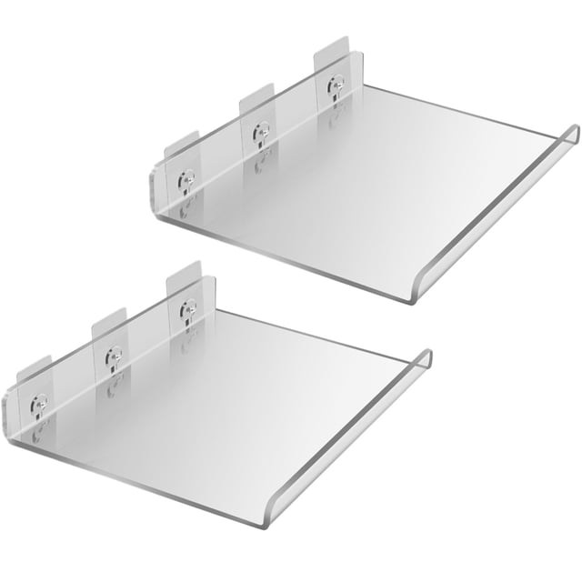 2 estantes de pared flotantes de acrílico, estante de exhibición de montaje en pared, estante de almacenamiento para decoración del hogar, dormitorio, estantería, figuras de altavoz, soporte de pared