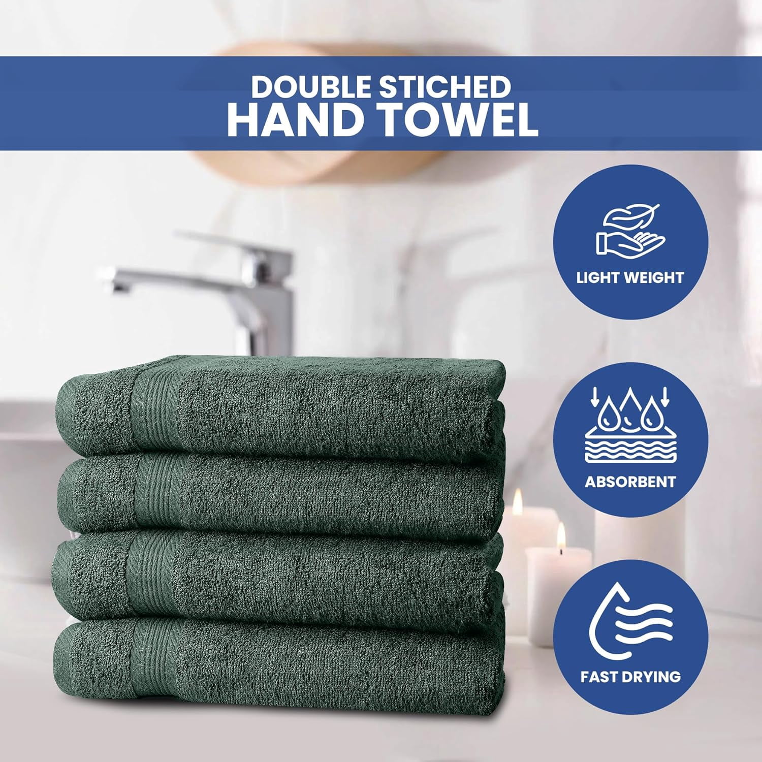 Linteum Textile 100% Cotton Premium Hand Towels 16x27 Inches [Pack of 12] Hunter Green