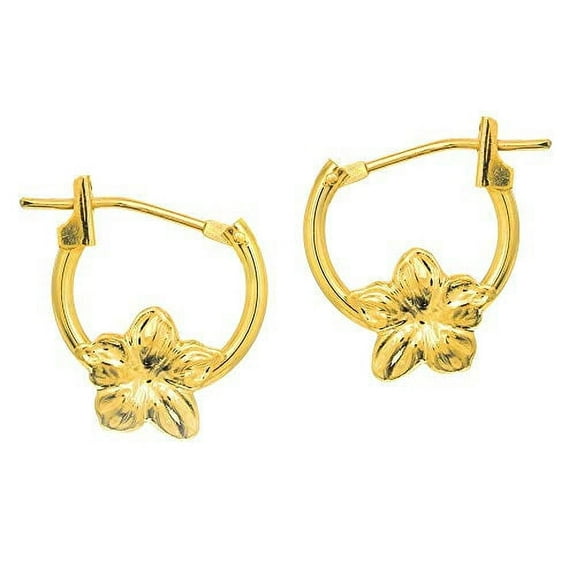 Jewelstop 14K Real Yellow Gold Flower Tubular Hoop Earrings, Small 10mm