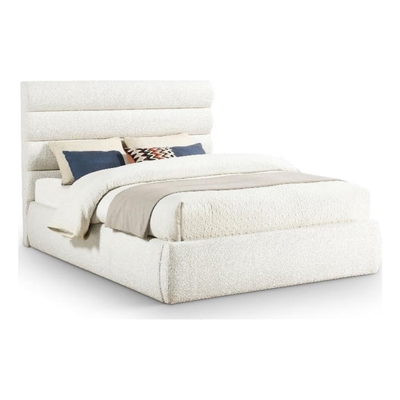Meridian Furniture Adam Cream Boucle Fabric Queen Bed