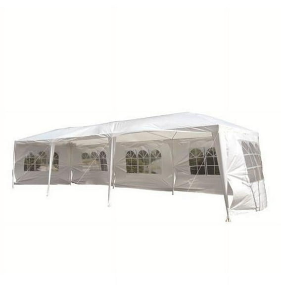 CB15733 Outdoor 10 x 30 ft. Gazebo Canopy Tent White with 5 Removable Window Walls