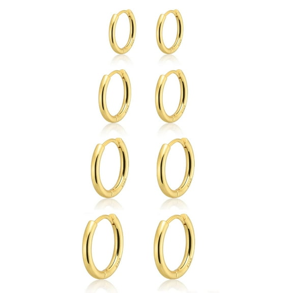 Gold Hoop Earrings for Women - 14k Plated Small Set, Hypoallergenic Huggie Cartilage Earrings, Chunky Stack Non-Tarnish