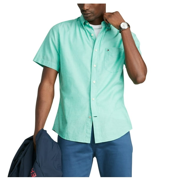 Camisa Tommy Hilfiger de manga corta para hombre, casual, verde, talla M