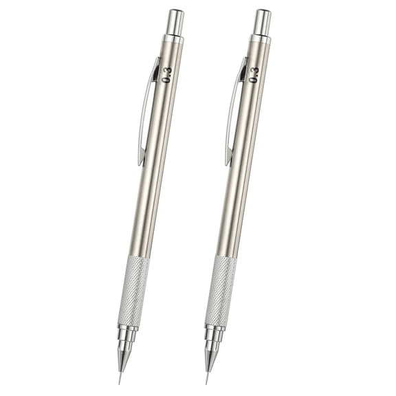 2Pcs 0.3 mm Mechanical Pencil, Metal Drafting Pencil Artist Holder for Writing Sketching Drawing Marking Art, Black