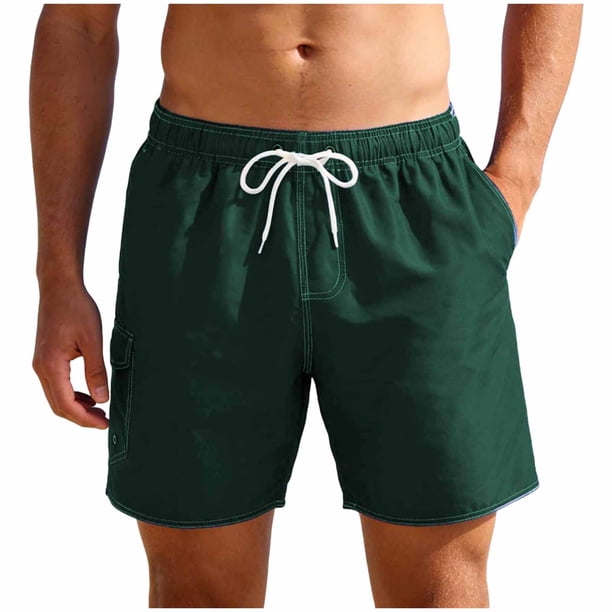 Pantalones Cortos de la Cintura Elástica con Bolsillos de la Moda Casual de los Hombres con Poliéster Transpirable de Secado Rápido, Pantalones de Playa de la Cintura Elástica de Varios Bolsillos par
