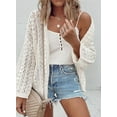 thumbnail image 5 of Womens Cardigan Sweater Stylish Hollow Out Knit Drop Shoulder Cardigan Solid Casual Casual Sweater Creamy White XL, 5 of 7