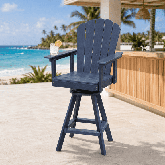LAUSAINT HOME Swivel Adirondack Bar Chair – Weatherproof HDPE Patio Chair, 360° Rotating Outdoor Bar Stool for Garden, Lawn, Poolside & Balcony, Navy Blue