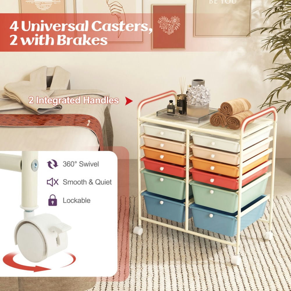 Canddidliike 12 Drawers Rolling Cart Storage Scrapbook Paper Organizer Bins, Craft Organizers and Storage, Multipurpose Organizer Cart for Home, Office, School, Deep Multicolor