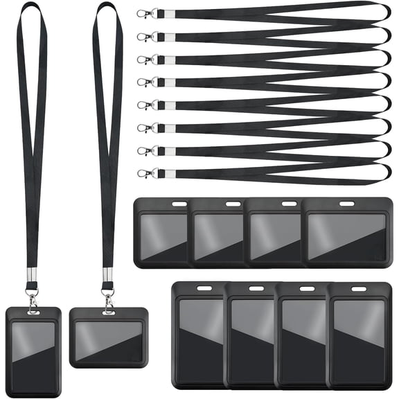 TPBSITNS 10PCS Sliding ID Badge Holder with Lanyards, ABS Hard Plastic Key Card Work Badges Reel with Vertical & Horizontal, Credit Proximity Key Cards Protector for Office Class Driver Nurse Teacher