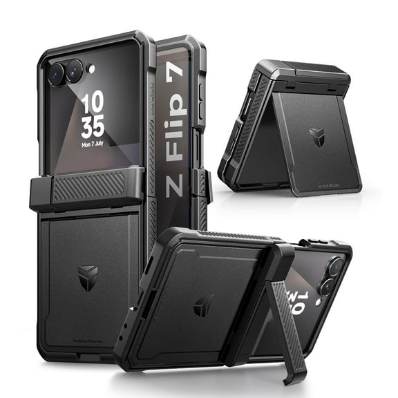 DEXNOR for Samsung Galaxy Z Flip 7 Case with Dual Kickstands & Auto-close Hinge Protection & Screen Protector, Full-body Rugged Shockproof Protective Cover Bumper Cases for Samsung Z Flip 7,Black