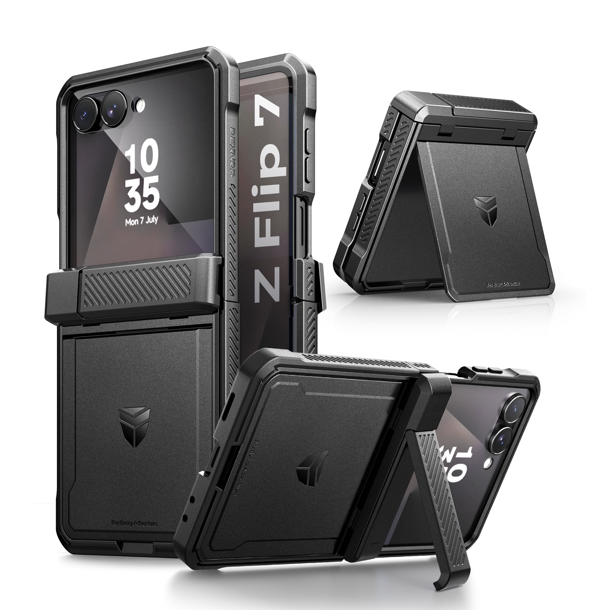 DEXNOR for Samsung Galaxy Z Flip 7 Case with Dual Kickstands & Auto-close Hinge Protection & Screen Protector, Full-body Rugged Shockproof Protective Cover Bumper Cases for Samsung Z Flip 7,Black