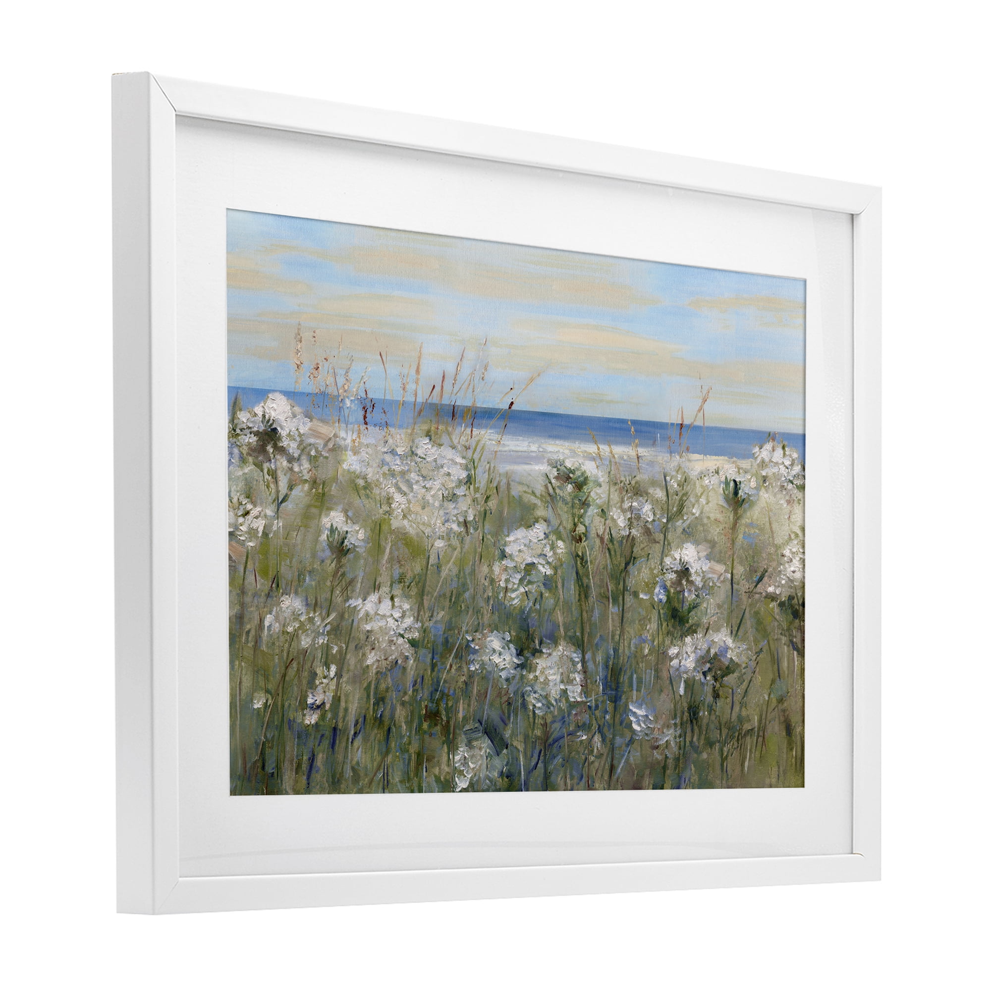 Stupell Industries Impressionist Seaside Meadow White Framed Print Under Glass, design by Sally Swatland