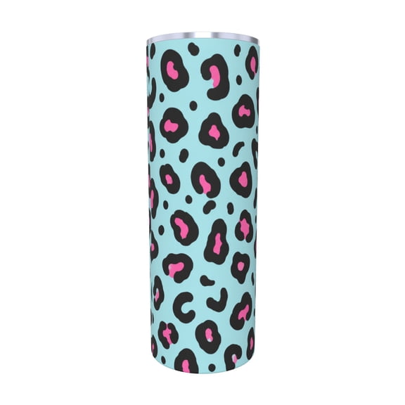 20oz Blue Leopard Print Tumbler with Handle and Straw Pink Animal Pattern Stainless Steel Insulated Travel Coffee Cup Gift with Straw
