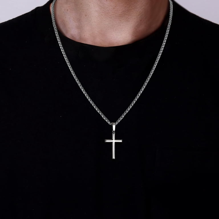 ZXB Jewelry, 925 Sterling Silver Cross Necklace, Durable Wheat