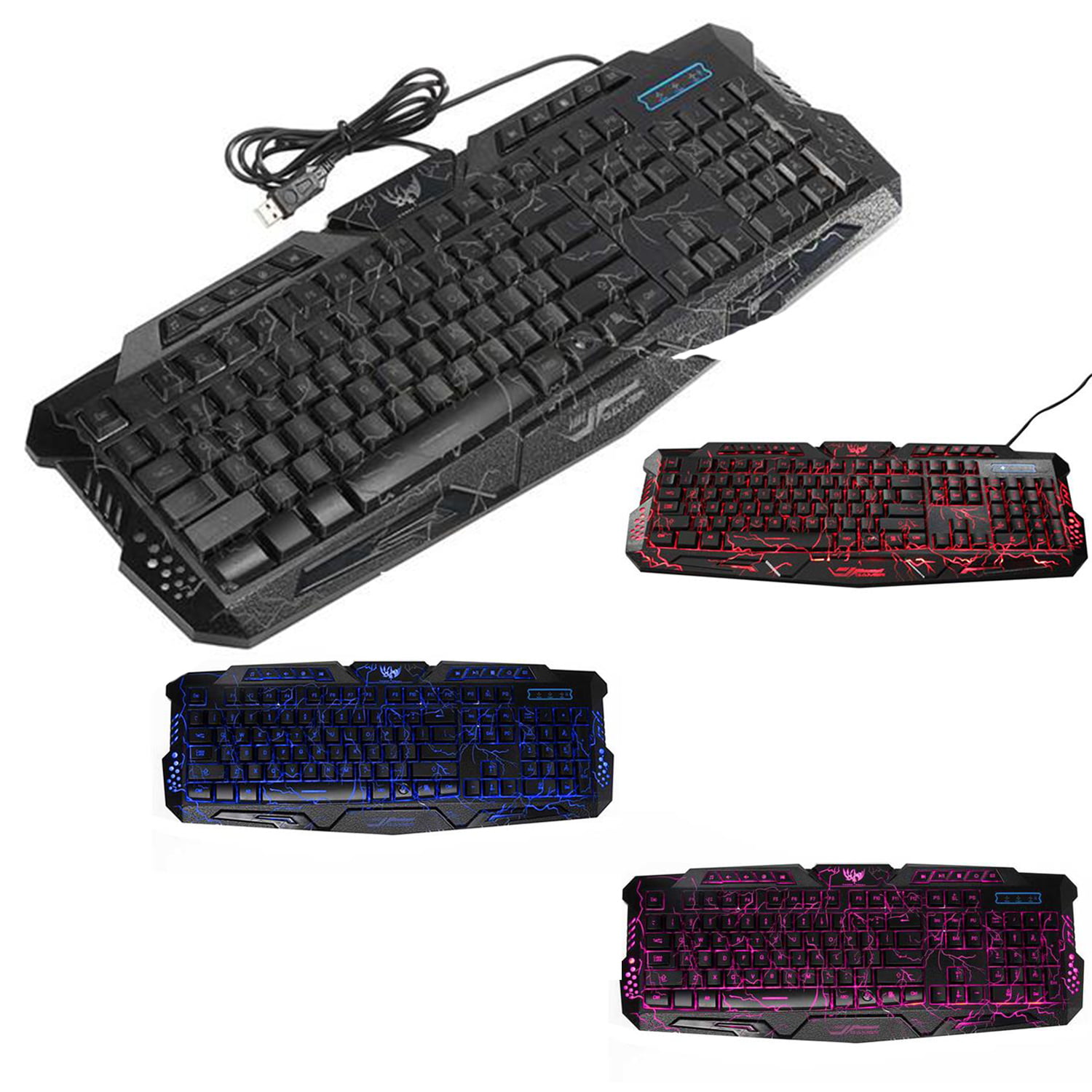114-Key Adjustment 3 Colors LED Backlit Wired USB Multimedia PC Gaming Keyboard