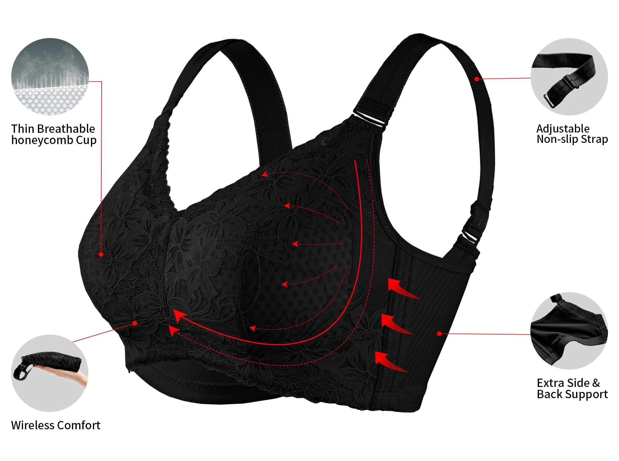 AILIVIN Women Wireless Bras Comfort Women's Lace Bra Women Bra Adjustable Wider Straps Back Support Full Coverage Bras Lifting Up Bras No Wire Minimizer Bras Black 36D