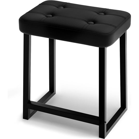 Vanity Stool Chair, Makeup Stool for Vanity,Small Ottoman Footrest for Living Room, Bathroom, Bedroom, Entryway, Offices，Leather &Metal Legs with Anti-Slip Feet, Black
