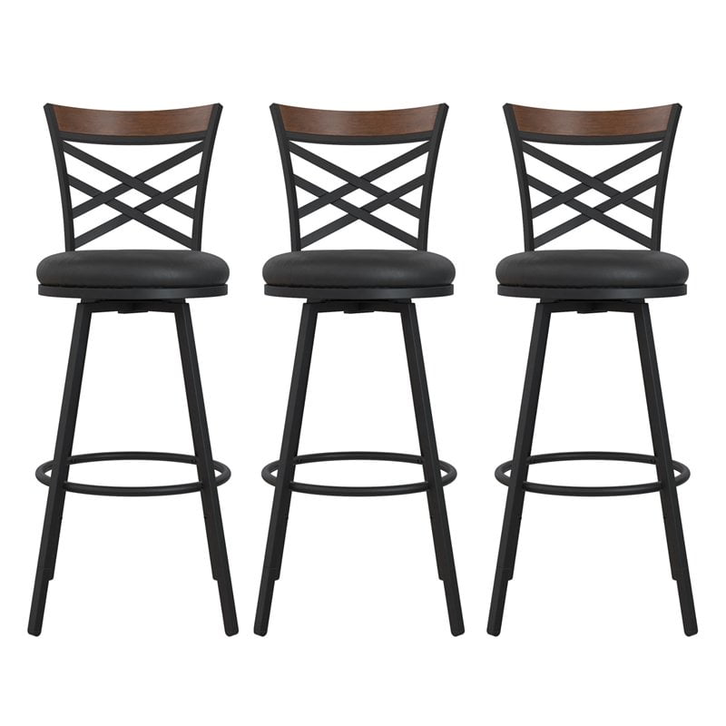 Set of 3 Barstool Tan Microfiber DHP Alfie Upholstered Seat Swivel