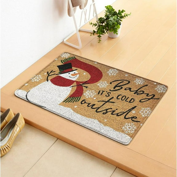 Christmas Front Door Carpet Festive Winter Snowman Doormat It's Cold Outside Durable Coir Welcome Mat for Home Entryway Decor Christmas Decorations