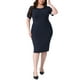 thumbnail image 2 of Vestido de Talla Grande para Mujeres, Manga Corta, Por Encima de la Rodilla, Vestido Tipo Sheath, Ropa de Oficina, Vestidos para Trabajar, 1X Azul Marino, 2 of 6