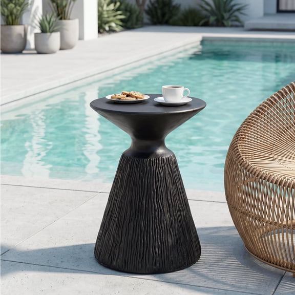 MOALCOFER Black Mushroom Outdoor Side Table - Lightweight MgO Concrete Accent Table, Small Patio Coffee Table & Plant Stand for Indoor/Outdoor Use, Modern Vintage Textured Garden Table