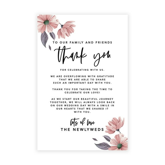 Koyal Wholesale Spring Mauve Daisies Wedding Thank You Place Setting Cards for Table Reception, Dinner Plates, 56-Pack