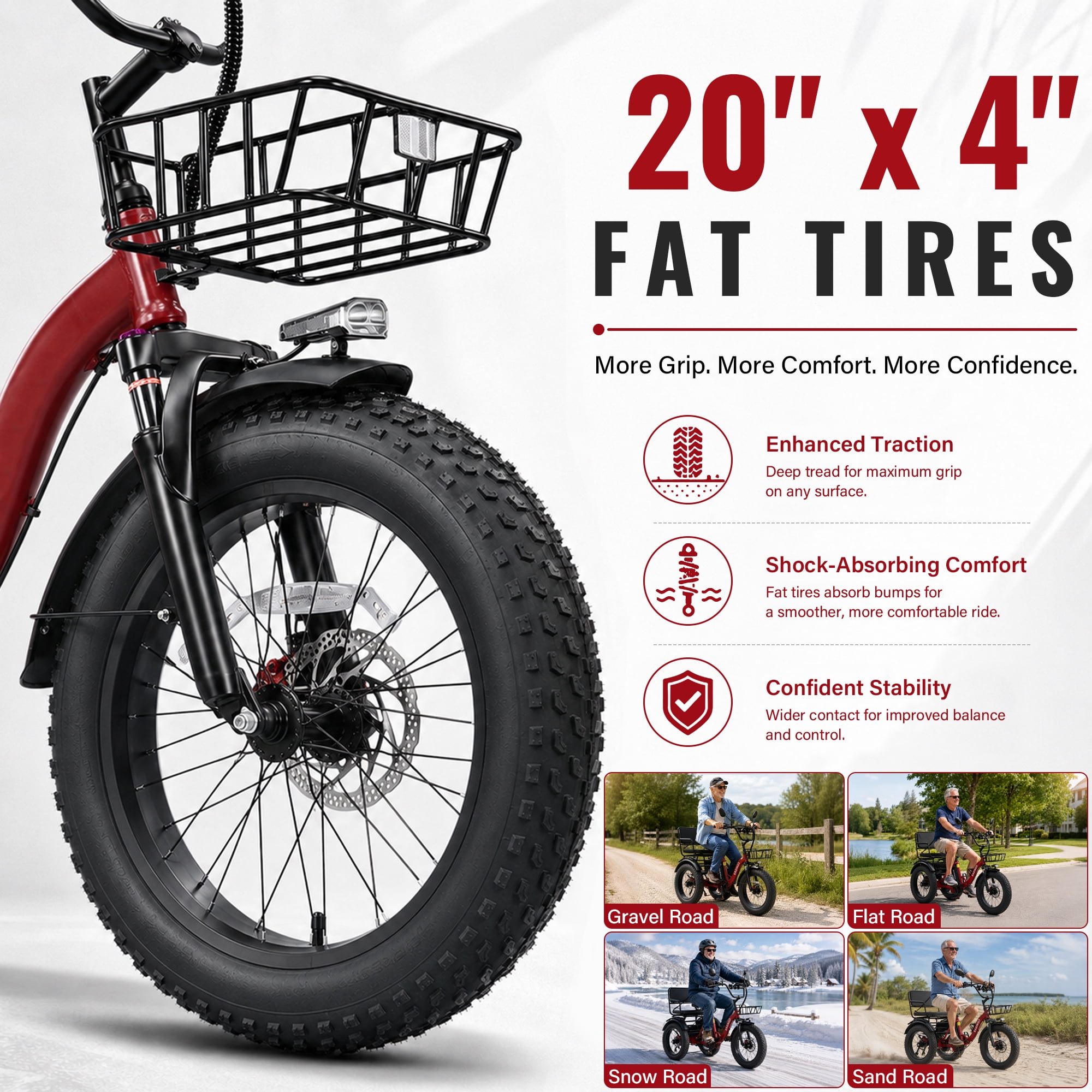 Broobey Two-Seater Electric Tricycle for Adults, 750W 3 Wheel Electric Trike with 48V 15.6Ah Removable Battery, Up to 18.6 MPH, 20" x 4.0 Fat Tires, Passenger Seat, Rear Basket