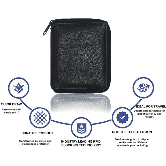 RFID Signal Blocking Zip-around Mens Wallet Genuine Leather European Hipster