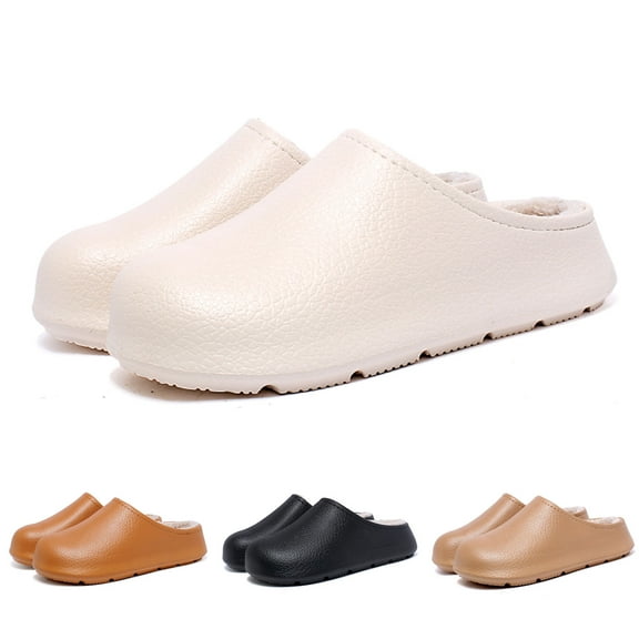 Pandaie Womens Lined Clogs Winter Fleece Mules Slip on Work Garden Shoes Warm Walking House Home Slippers Indoor Outdoor Black 6.5