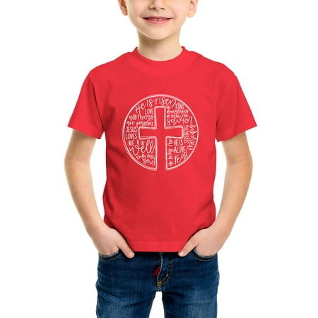 

Envmenst Boys Short Sleeve T-Shirt He Is Risen Funny Easter Christian Cross with Words Graphic Kids Girls Unisex Tee Cotton Top