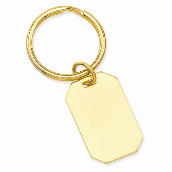 Gold Plated Solid Engravable Satin Rectangle Key Ring Jewelry for Men